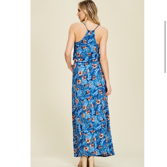 Blue Floral Sheath Maxi Dress - Picture 3 of 4